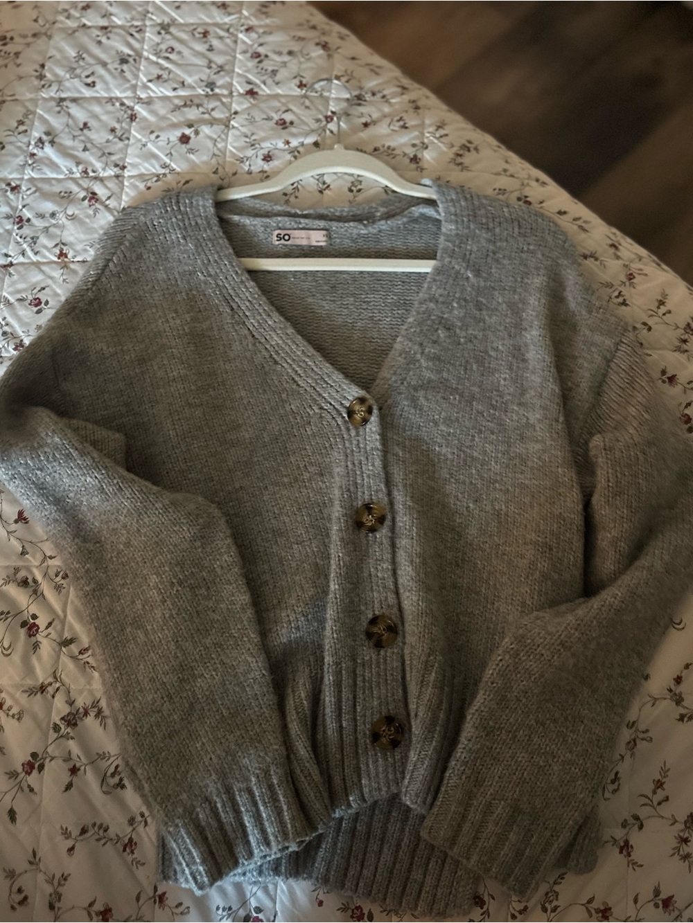 Gray V‑Neck Button‑Front Cardigan Sweater